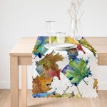 - Runner-8478-1 - Realhomes Beyaz Zemin Üzerinde Sonbahar Yaprak Desenli Dijital Baskılı Modern Runner Realhomes