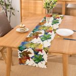 - Runner-8478 - Realhomes Beyaz Zemin Üzerinde Sonbahar Yaprak Desenli Dijital Baskılı Modern Runner Realhomes