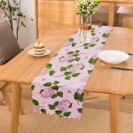 - Runner-8494 - Realhomes Rengarenk Zemin Üzerinde Yeşil Yapraklı Çiçek Desenli Dijital Baskılı Modern Runner Realhomes