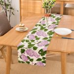 - Runner-8495 - Realhomes Beyaz Zemin Üzerinde Yeşil Yapraklı Çiçek Desenli Dijital Baskılı Modern Runner Realhomes