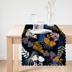 Siyah Zemin Üzerinde Renkli Yaprak Desenli Dijital Baskılı Modern Runner Realhomes