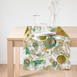 Beyaz Zemin Üzerinde Sonbahar Yaprak Desenli Dijital Baskılı Modern Runner Realhomes