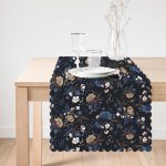 Siyah Zemin Üzerinde Rengarenk Çiçek Desenli Dijital Baskılı Modern Runner Realhomes