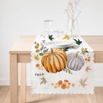 Beyaz Zemin Üzerinde Bal Kabağı Desenli Dijital Baskılı Modern Runner Realhomes