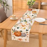 Beyaz Zemin Üzerinde Bal Kabağı Desenli Dijital Baskılı Modern Runner Realhomes