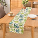 - Runner-8548 - Realhomes Beyaz Zemin Üzerinde Yeşil Renkli Yaprak Desenli Dijital Baskılı Modern Runner Realhomes