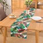 Beyaz Zeminde Renkli Soyut Çizimli Yaprak Desenli Dijital Baskılı Modern Runner Realhomes