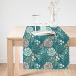 - Runner-8562-1 - Realhomes Renkli Zemin Üzerinde Yaprak Desenli Dijital Baskılı Modern Runner Realhomes