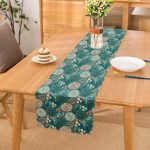 - Runner-8562 - Realhomes Renkli Zemin Üzerinde Yaprak Desenli Dijital Baskılı Modern Runner Realhomes