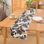 - Runner-8574 - Realhomes  Beyaz Zemin Üzerinde Gold Detaylı Yaprak Desenli Dijital Baskılı Modern Runner Realhomes