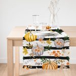 Beyaz Zemin Üzerinde Siyah Çizgili Bal Kabağı Desenli Dijital Baskılı Modern Runner Realhomes