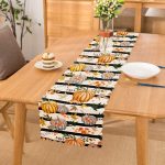 Beyaz Zemin Üzerinde Siyah Çizgili Bal Kabağı Desenli Dijital Baskılı Modern Runner Realhomes