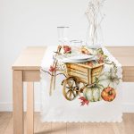 - Runner-8602-1 - Realhomes Beyaz Zemin Üzerinde Balkabağı Desenli Dijital Baskılı Modern Runner Realhomes