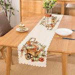 - Runner-8602 - Realhomes Beyaz Zemin Üzerinde Balkabağı Desenli Dijital Baskılı Modern Runner Realhomes