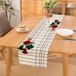 - Runner-8612 - Realhomes Beyaz Zemin Üzerinde Ekose Desenli Çan Desenli Dijital Baskılı Modern Runner Realhomes