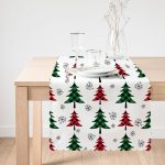 Beyaz Zemin Üzerinde Ekoseli Çam Ağacı Desenli Dijital Baskılı Modern Runner Realhomes