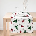 Beyaz Zemin Üzerinde Ekoseli Çam Ağacı Desenli Dijital Baskılı Modern Runner Realhomes