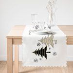 - Runner-8621-1 - Realhomes  Beyaz Zemin Üzerinde Ekoseli Çam Ağacı Desenli Dijital Baskılı Modern Runner Realhomes