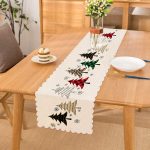 - Runner-8621 - Realhomes  Beyaz Zemin Üzerinde Ekoseli Çam Ağacı Desenli Dijital Baskılı Modern Runner Realhomes