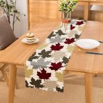 - Runner-8624 - Realhomes Beyaz Zemin Üzerinde Ekoseli Yaprak Desenli Dijital Baskılı Modern Runner Realhomes