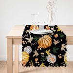 - Runner-8629-1 - Realhomes  Siyah Zemin Üzerinde Bal Kabağı Desenli Dijital Baskılı Modern Runner Realhomes