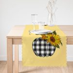 - Runner-8633-1 - Realhomes Beyaz Zemin Üzerinde Ekoseli Balkabakları Dijital Baskılı Modern Runner Realhomes