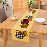 - Runner-8633 - Realhomes Beyaz Zemin Üzerinde Ekoseli Balkabakları Dijital Baskılı Modern Runner Realhomes