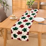 - Runner-8645 - Realhomes  Beyaz Zemin Üzerinde Ekoseli Sonbahar Yaprak Desenli Dijital Baskılı Modern Runner Realhomes