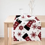 - Runner-8647-1 - Realhomes Beyaz Zemin Üzerinde Ekoseli Kar Tanesi Desenli Dijital Baskılı Modern Runner Realhomes