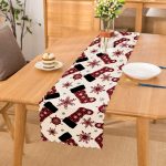 - Runner-8647 - Realhomes Beyaz Zemin Üzerinde Ekoseli Kar Tanesi Desenli Dijital Baskılı Modern Runner Realhomes