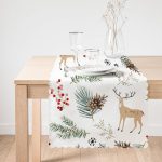 - Runner-8652-1 - Realhomes Beyaz Zemin Üzerinde Renkli Çam Yaprağı Desenli Dijital Baskılı Modern Runner Realhomes