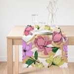 Beyaz Zemin Üzerinde Çiçek Desenli Dijital Baskılı Modern Runner Realhomes