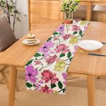 Beyaz Zemin Üzerinde Rengarenk Çiçek Desenli Dijital Baskılı Modern Runner Realhomes