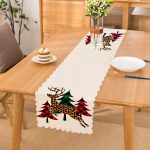 Beyaz Zemin Üzerinde Ekoseli Çam Ağacı Desenli Dijital Baskılı Modern Runner Realhomes