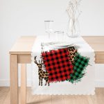 - Runner-8662-1 - Realhomes Beyaz Zemin Üzerinde Ekoseli Kumaş Desenli Dijital Baskılı Modern Runner Realhomes