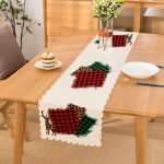 - Runner-8662 - Realhomes Beyaz Zemin Üzerinde Ekoseli Kumaş Desenli Dijital Baskılı Modern Runner Realhomes