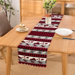 - Runner-8665 - Realhomes Beyaz Zemin Üzerinde Ekose Desenli Geyik Desenli Dijital Baskılı Modern Runner Realhomes