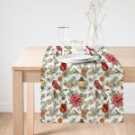 - Runner-8666-1 - Realhomes Beyaz Zemin Üzerinde Çiçek Desenli Dijital Baskılı Modern Runner Realhomes