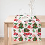 Beyaz Zemin Üzerinde Yılbaşı Desenli Kırmızı Vosvos Dijital Baskılı Modern Runner Realhomes