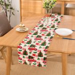 Beyaz Zemin Üzerinde Yılbaşı Desenli Kırmızı Vosvos Dijital Baskılı Modern Runner Realhomes