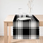 - Runner-8673-1 - Realhomes Beyaz Zemin Üzerinde Siyah Ekose Desenli Dijital Baskılı Modern Runner Realhomes