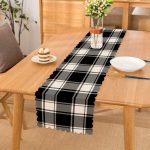 - Runner-8673 - Realhomes Beyaz Zemin Üzerinde Siyah Ekose Desenli Dijital Baskılı Modern Runner Realhomes