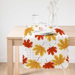 Beyaz Zemin Üzerinde Sonbahar Yaprak Desenli Dijital Baskılı Modern Runner Realhomes