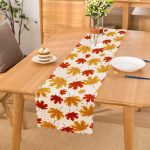 Beyaz Zemin Üzerinde Sonbahar Yaprak Desenli Dijital Baskılı Modern Runner Realhomes