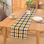 - Runner-8700 - Realhomes Beyaz Zemin Üzerinde Siyah Sarı Ekose Desenli Dijital Baskılı Modern Runner Realhomes