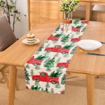 - Runner-8703 - Realhomes Beyaz Zemin Üzerinde Çam Ağacı Desenli Dijital Baskılı Modern Runner Realhomes