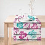 - Runner-8705-1 - Realhomes Beyaz Zemin Üzerinde Renkli Yaprak Desenli Dijital Baskılı Modern Runner Realhomes