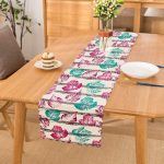 - Runner-8705 - Realhomes Beyaz Zemin Üzerinde Renkli Yaprak Desenli Dijital Baskılı Modern Runner Realhomes