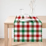 - Runner-8707-1 - Realhomes Beyaz Zemin Üzerinde Bordo Ve Yeşil Ekose Desenli Dijital Baskılı Modern Runner Realhomes