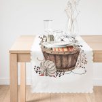 - Runner-8709-1 - Realhomes Beyaz Zemin Üzerinde Renkli Balkabağı Desenli Dijital Baskılı Modern Runner Realhomes